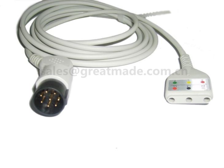 Compatible Nihon Kohden ECG Cable , 8pin , Din Yoke, 3-lead ，OEC-6102A