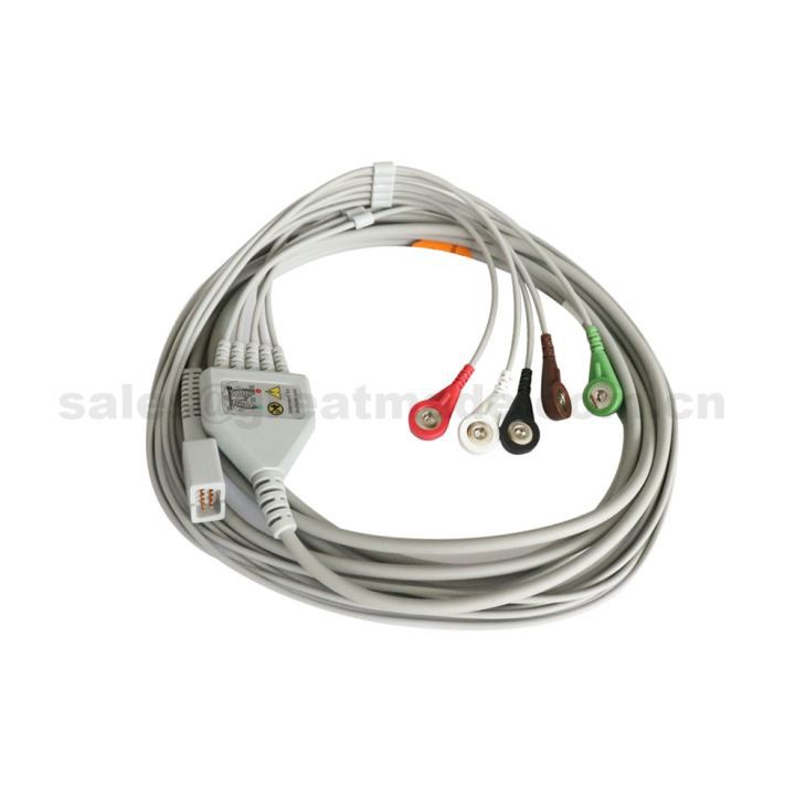 Sesuai dengan MEK MP1000, MP600, MP500, One Piece Kabel Pesakit ECG Dengan 5-Lead Leadwires Snap Untuk Monitor Pesakit.